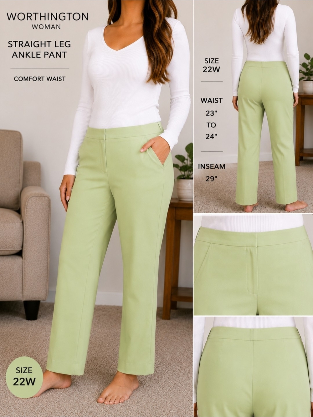 Worthington Light Green Straight Leg Ankle Pants